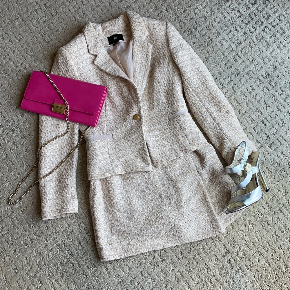 Metallic gold skirt suit